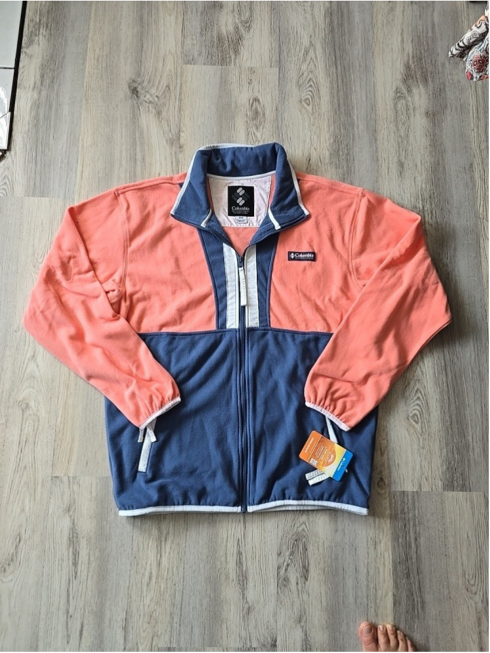 Columbia Mens Back Bowl Full Zip Fleece Jacket Coral Blue Colorblock XXL NWT